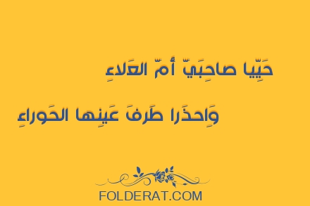 قصيدة الشاعر بشار بن برد. حَيِّيا صاحِبَيَّ أُمَّ العَلاءِ